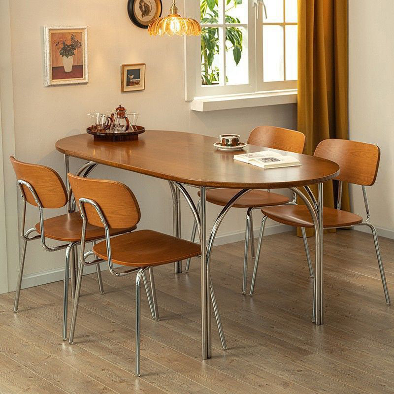 Vintage Pine Ash Wood Elliptical Dining Table For 4