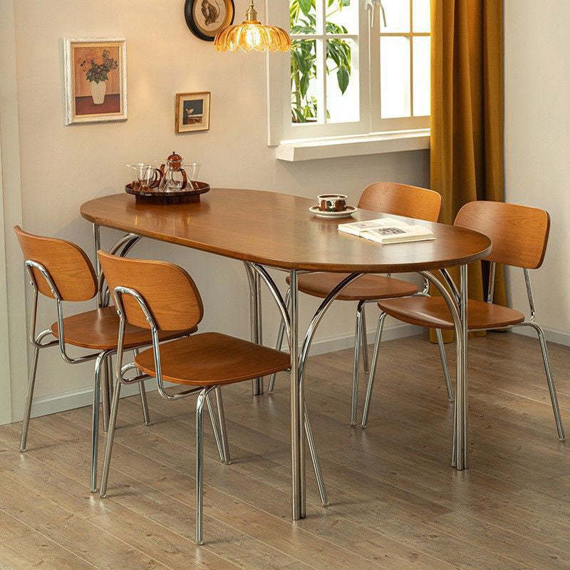Vintage Pine Ash Wood Elliptical Dining Table For 4