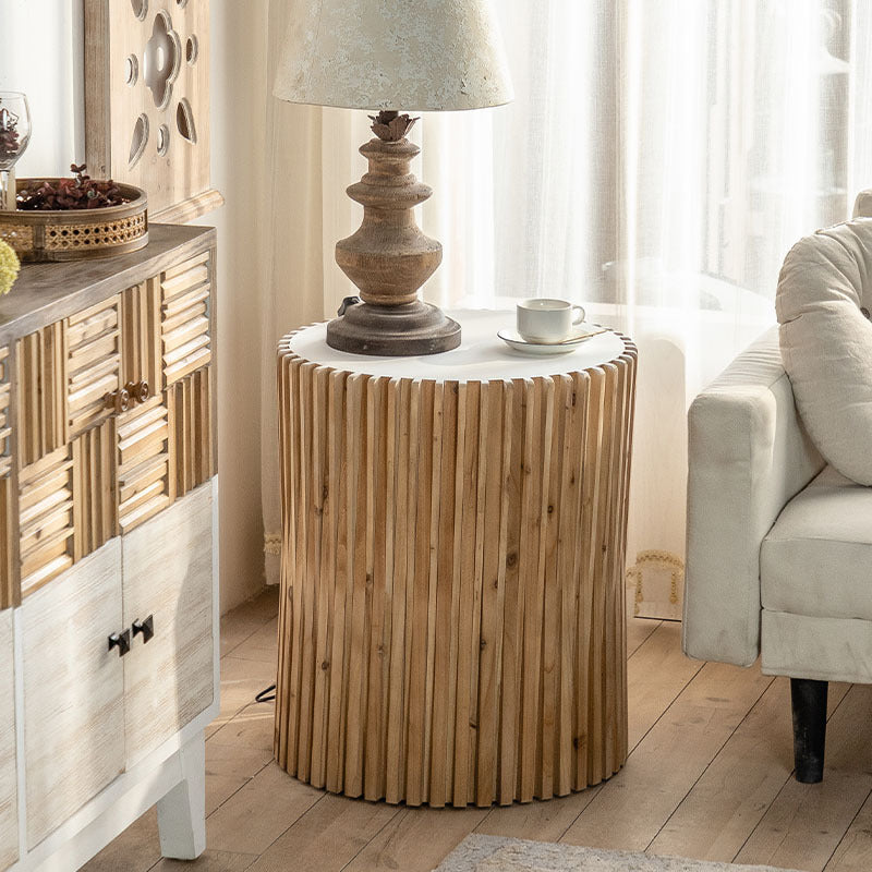 Vintage Cylindrical Wood Fibreboard End Table