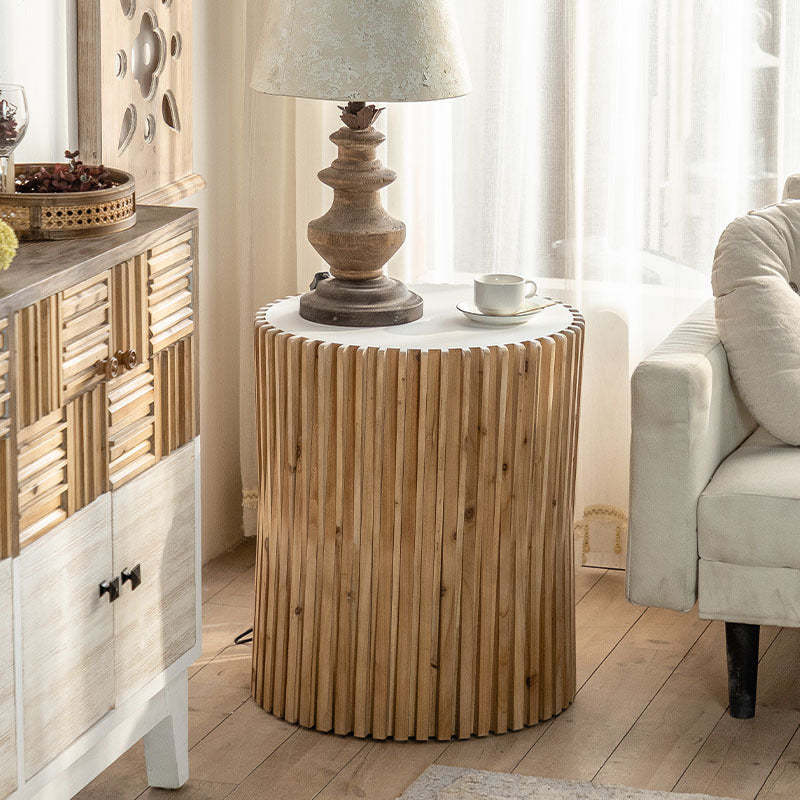 Vintage Cylindrical Wood Fibreboard End Table
