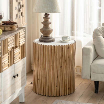 Vintage Cylindrical Wood Fibreboard End Table