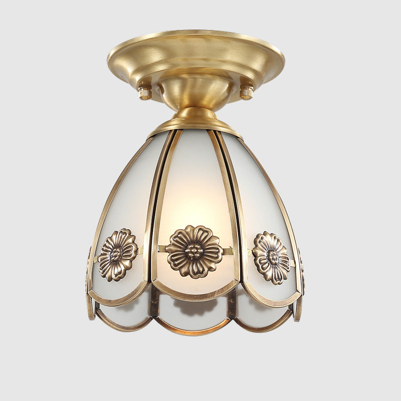 European Brass Glass Cone Ceiling Light