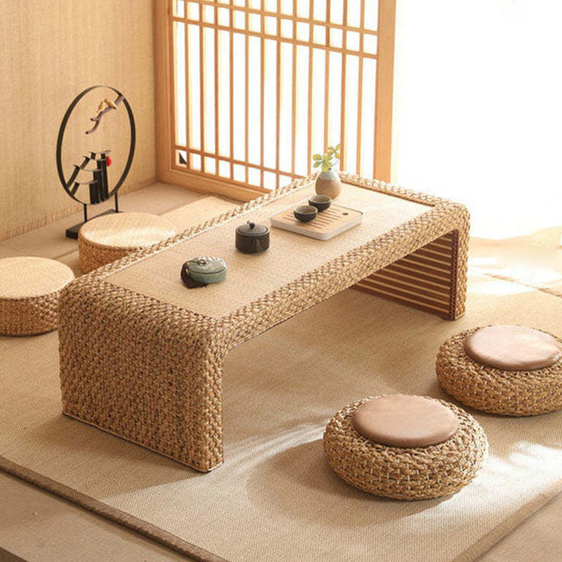 Traditional tatami wood coffee tables in rattan — 47" L x 19.5" W x 15" H / Natural Wood