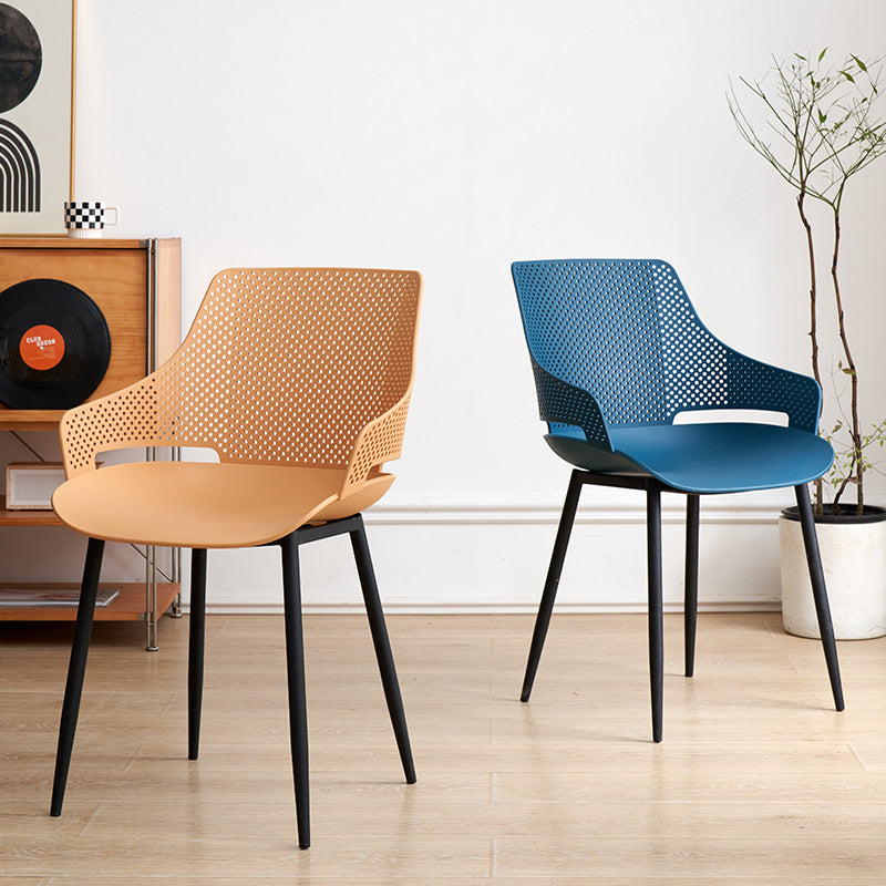 Minimalist Plastic Iron Dining Chair With Armrest