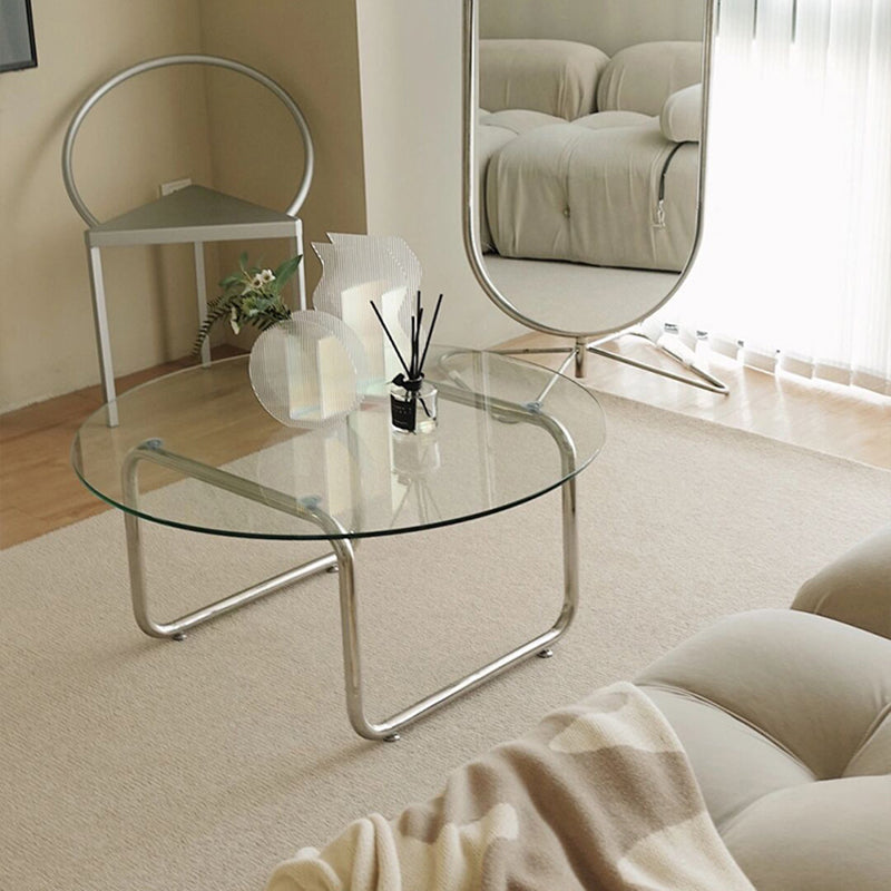 Minimalist Round Glass Steel Coffee Table