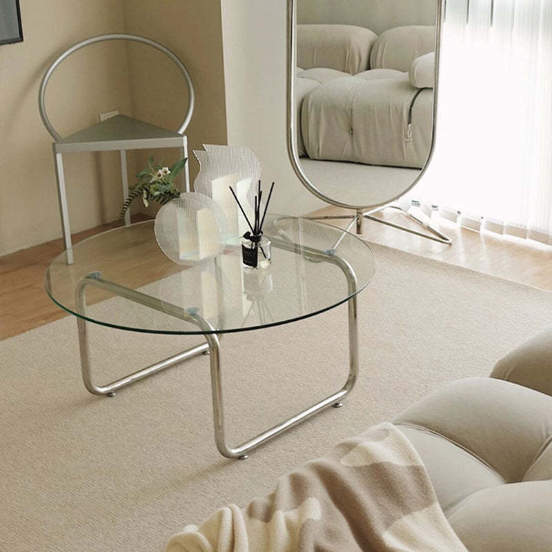 Minimalist Round Glass Steel Coffee Table