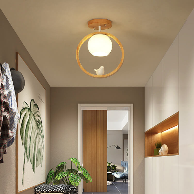 Modern Japanese Minimalist Log Bird Ceiling Light