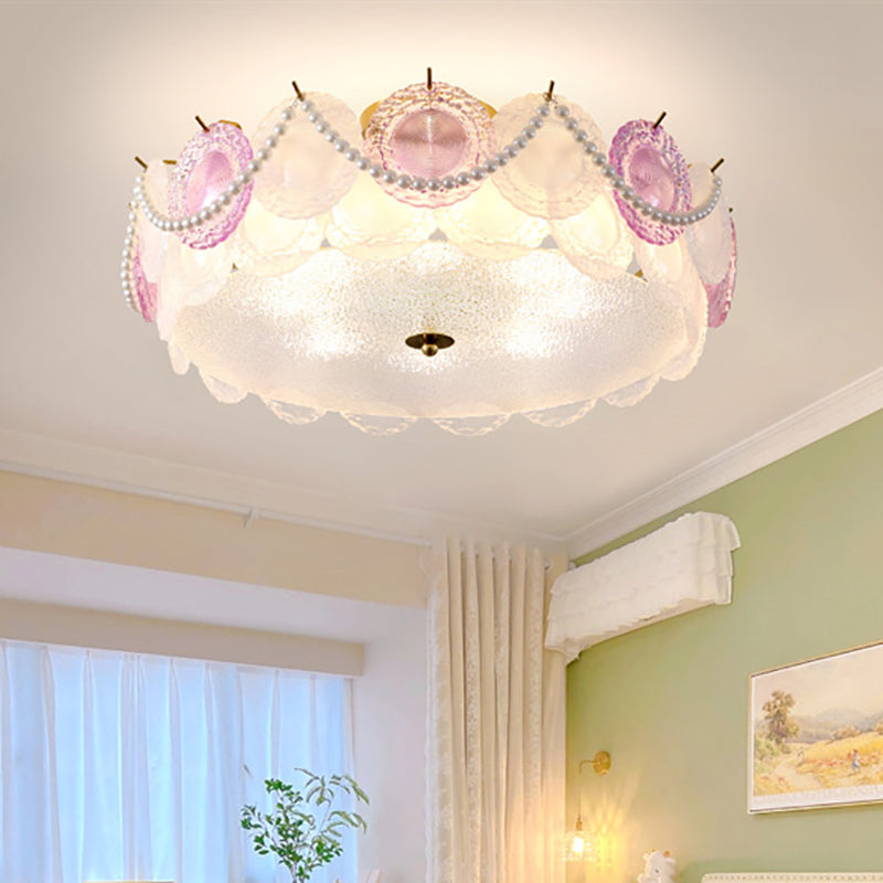 French Shell Textured Glass Pearl Ceiling Light