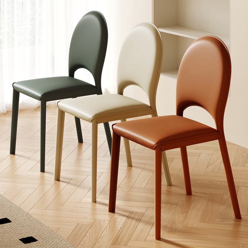 Nordic Oval Leather Steel Dining Chair — Orange