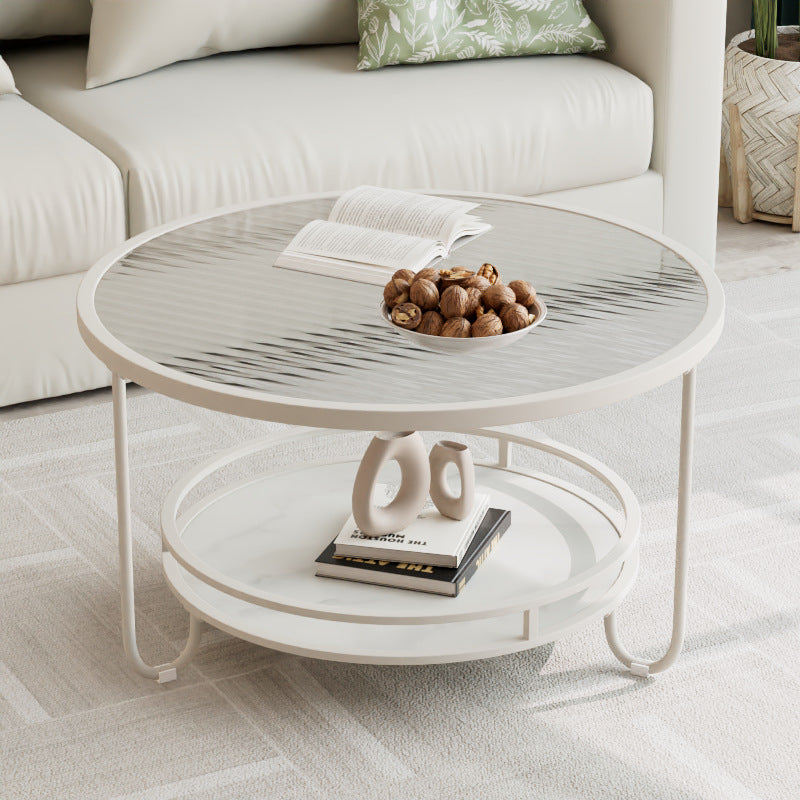 Modern Round Striped Glass Metal Coffee Table