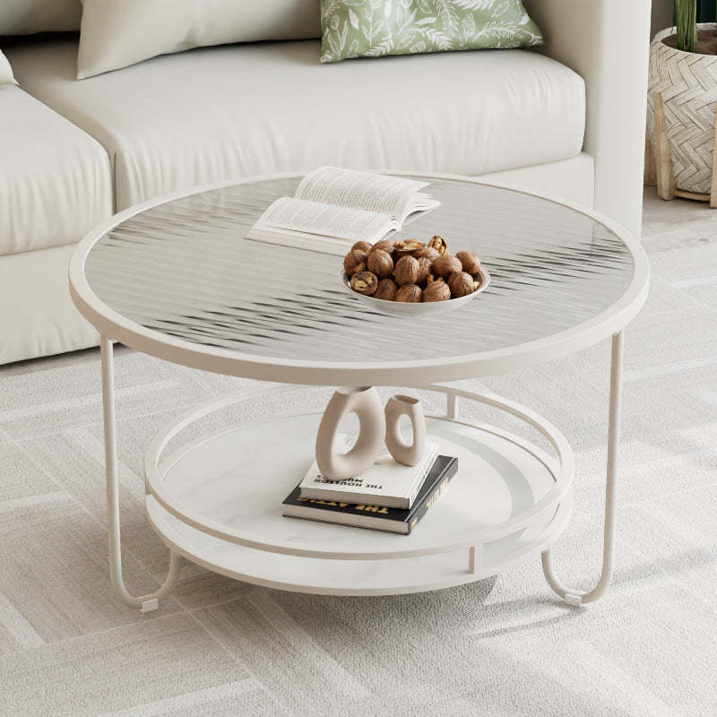 Modern Round Striped Glass Metal Coffee Table