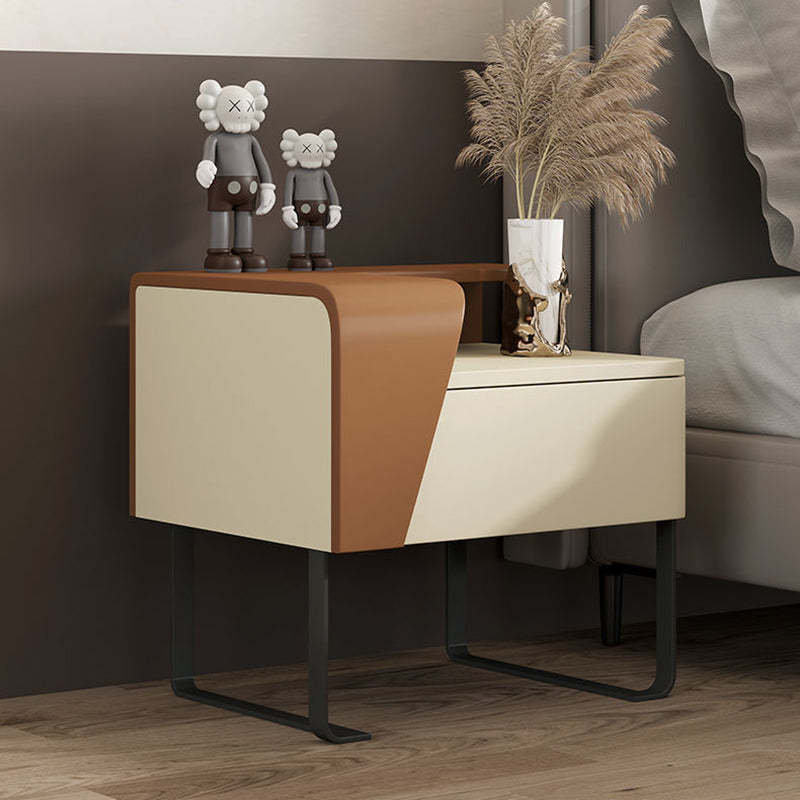 Contemporary Wood Steel Drawer Side Table