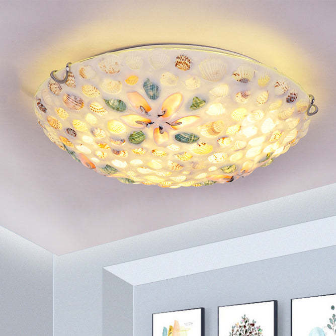 Scandinavian Round Shell Iron Glass Flush Ceiling Light