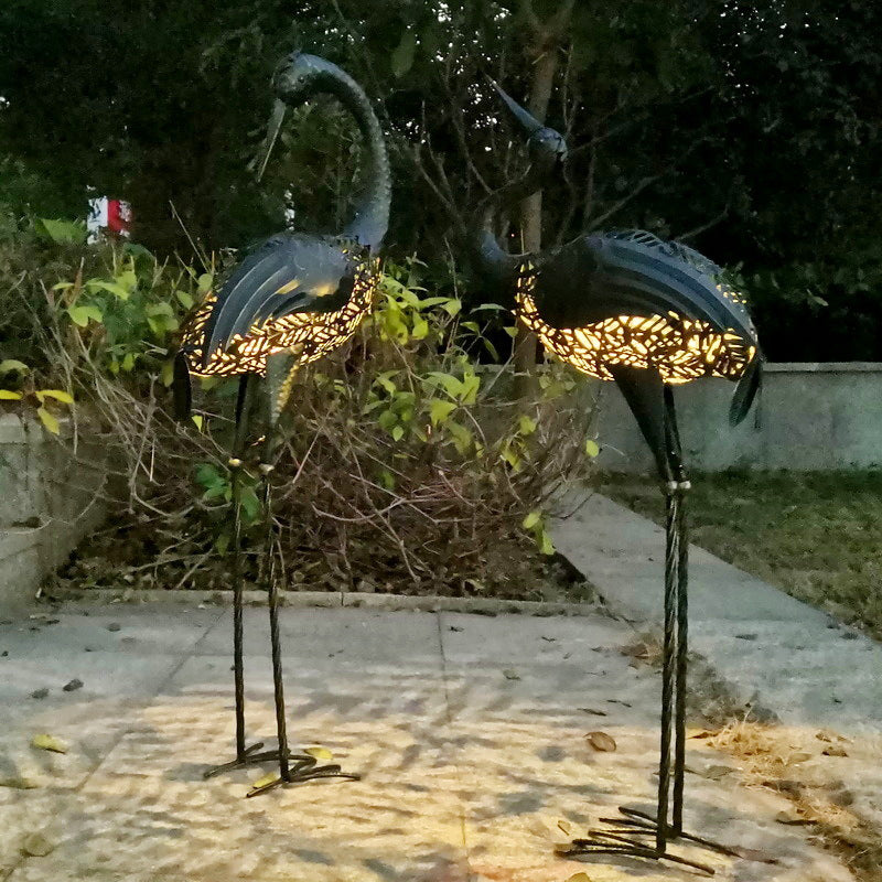 Iron Crane Animal LED Solar Lawn Landscape Light