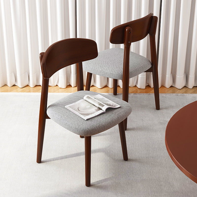 Minimalist Leather Fabric Wood Dining Chair — Fabric / White