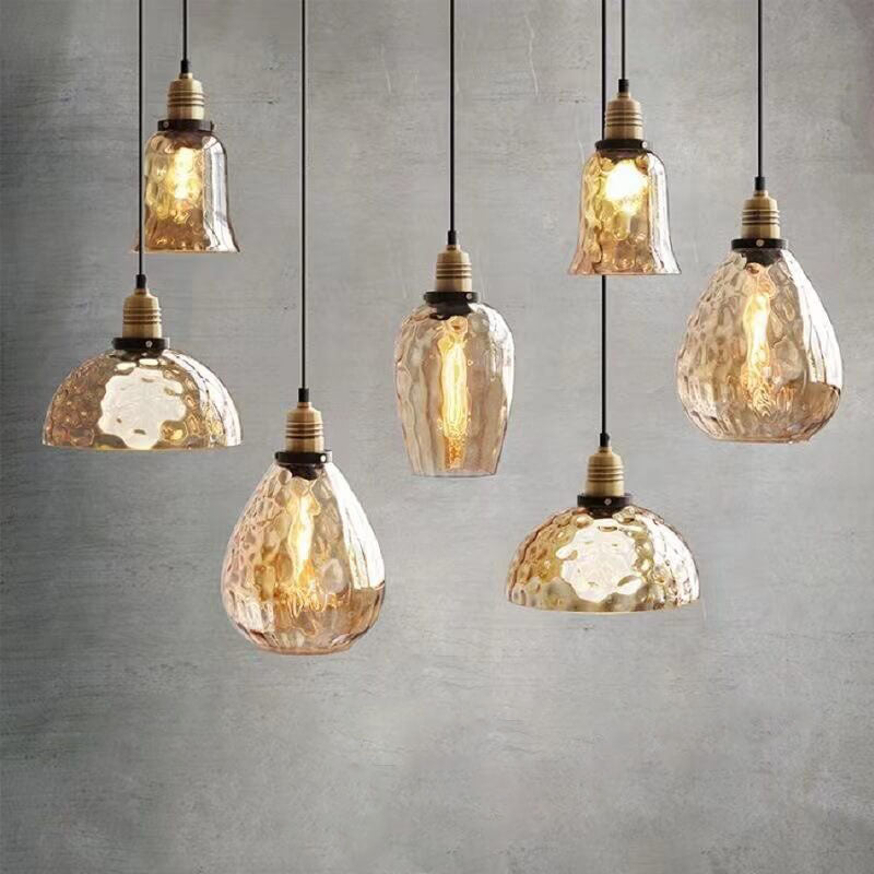 Nordic Vintage Amber Water Glass Dome Pendant