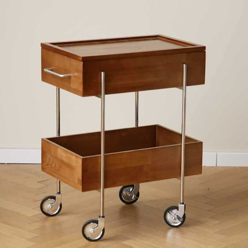 Retro Wood Stainless Steel Movable Side Table