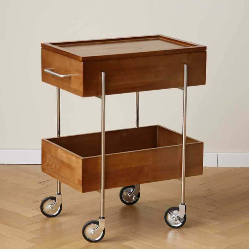 Retro Wood Stainless Steel Movable Side Table