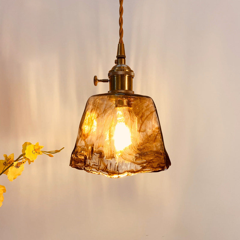 Vintage Amber Square Glass Brass Pendant — A / 220V-240V For UK/AU