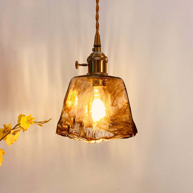 Vintage Amber Square Glass Brass Pendant — A / 220V-240V For UK/AU