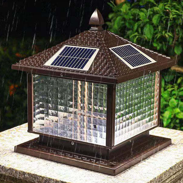 Retro Square Die-Cast Aluminum Glass Solar Column Light