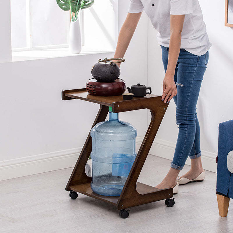 Vintage Z-Shape Wood Rolling End Table
