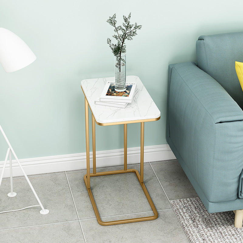 Contemporary Rectangle Marble Top End Table — Black Frame + Black Iron Tabletop