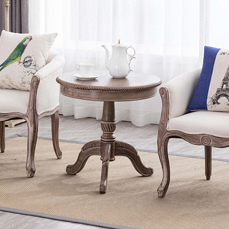 French Round Wood Three-Leg Coffee Table — Wood Color