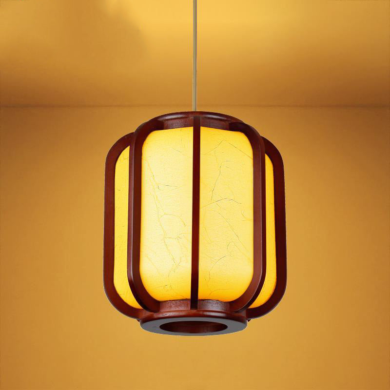 Modern Chinese Faux Sheepskin Wooden Lantern Pendant — Yellow / 220V-240V For UK/AU