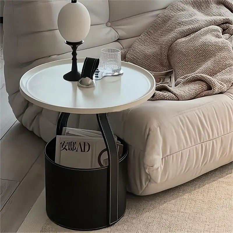 Contemporary Barrel Leather Steel Coffee Table