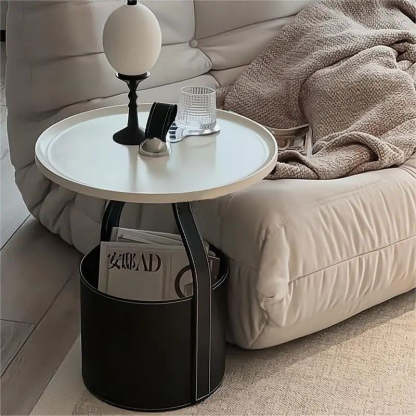 Contemporary Barrel Leather Steel Coffee Table — Black