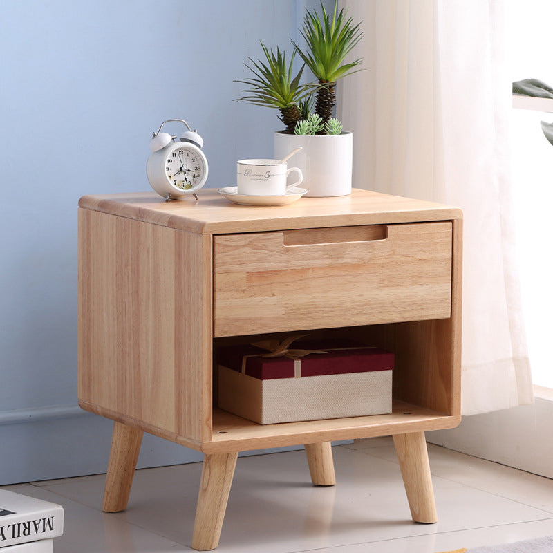 Scandinavian Solid Wood 1-Drawer Nightstand — Walnut Color
