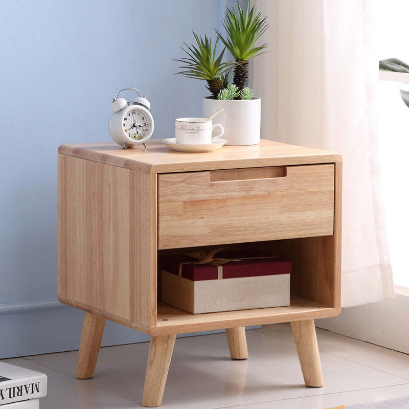 Scandinavian Solid Wood 1-Drawer Nightstand — Walnut Color
