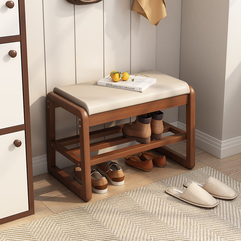 Minimalist Leather Wood 1-Shelf Shoe Storage