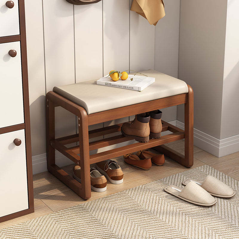 Minimalist Leather Wood 1-Shelf Shoe Storage — Walnut Color