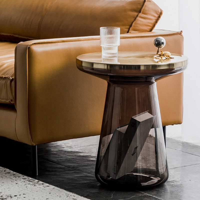 Contemporary Glass Metal Round Coffee Table 1-Cabinet