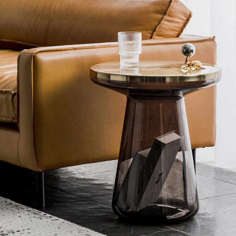 Contemporary Glass Metal Round Coffee Table 1-Cabinet — Gray
