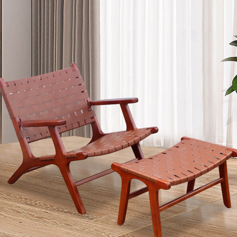 Retro Ash Wood Saddle Leather Accent Chair — Accent Chair - Armless / Walnut Color