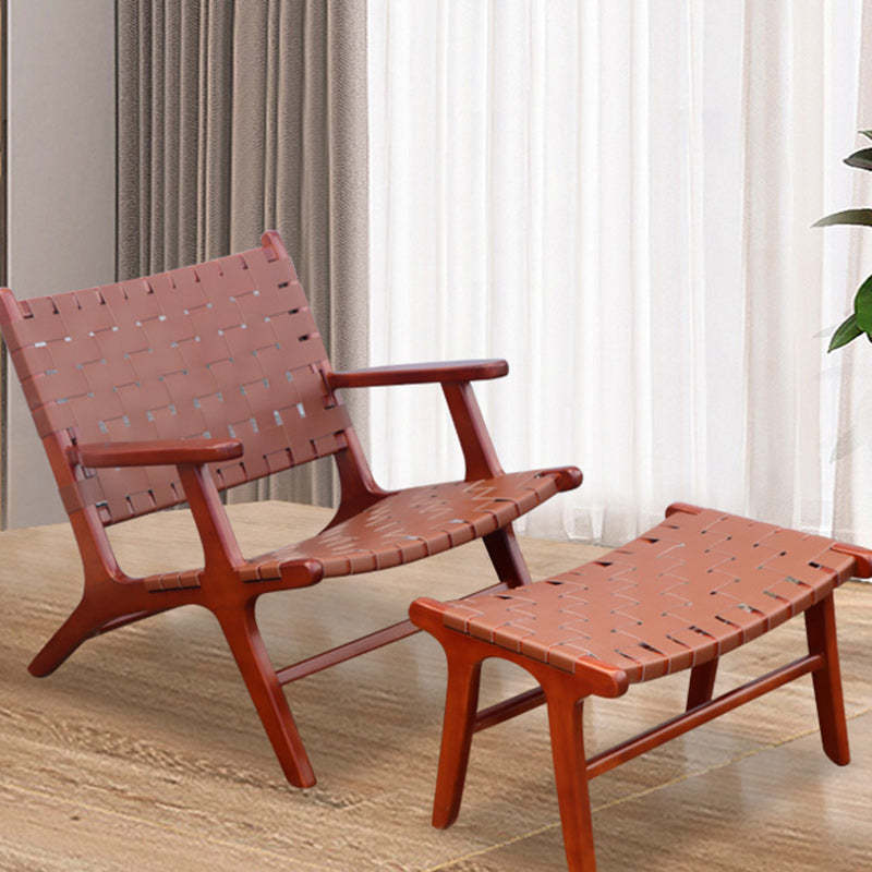 Retro Ash Wood Saddle Leather Accent Chair — Accent Chair - Armless / Walnut Color