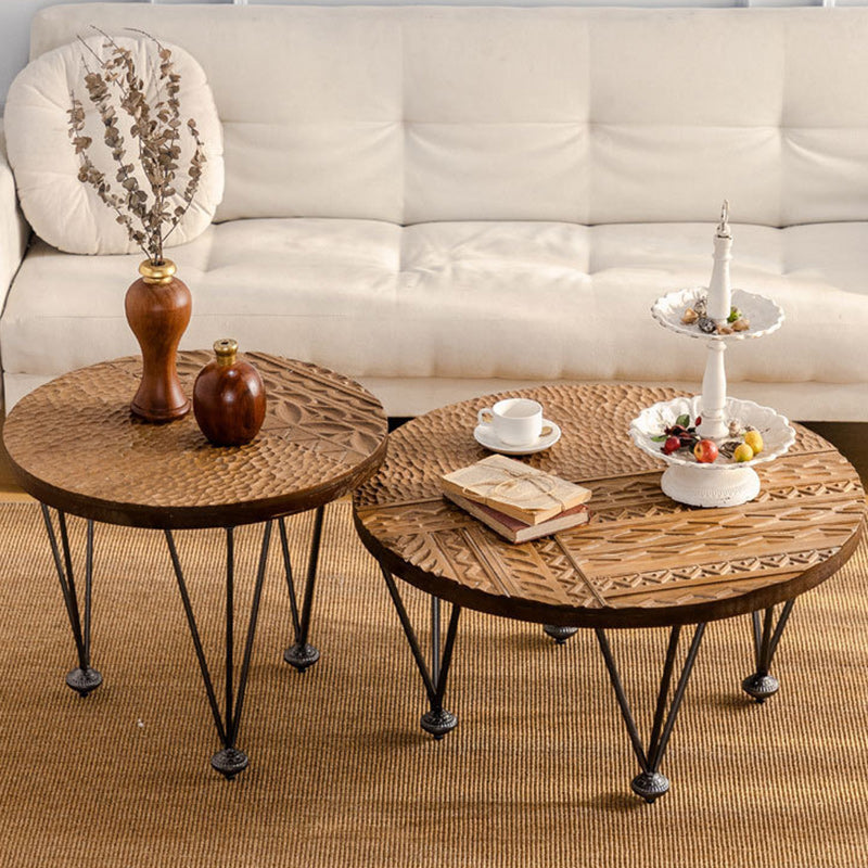 Rustic Round Solid Wood Iron Coffee Table