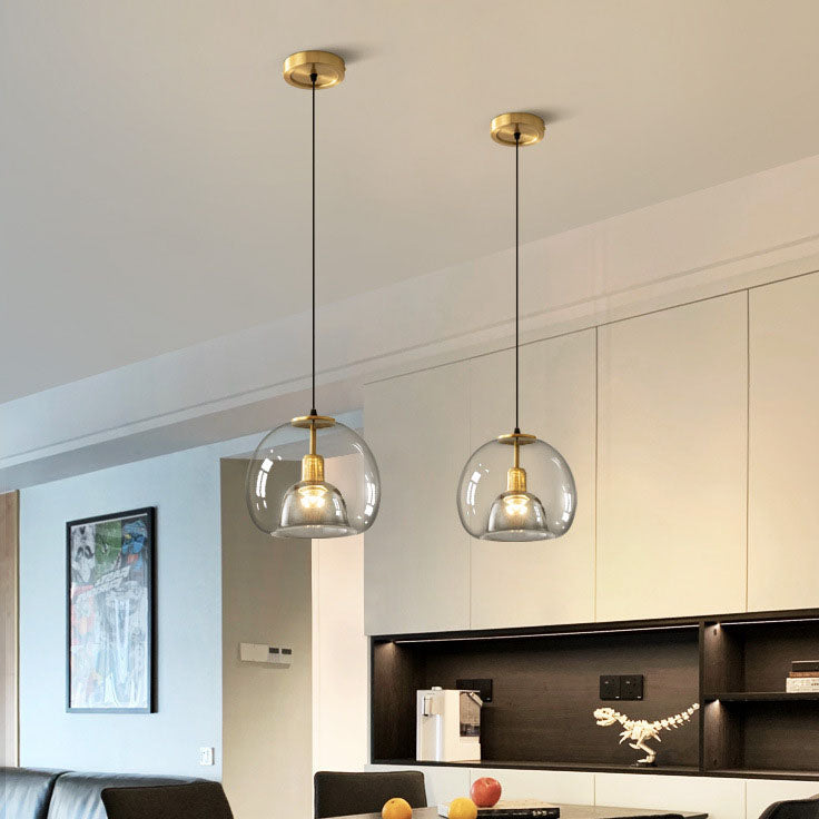 Scandinavian Round Copper Glass Island Chandelier
