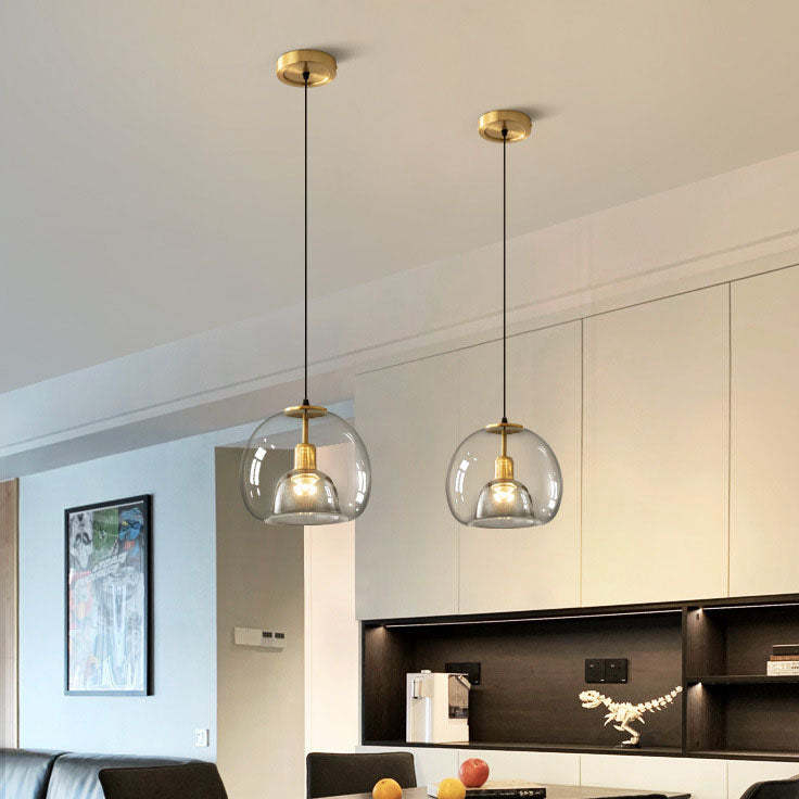 Scandinavian Round Copper Glass Island Chandelier