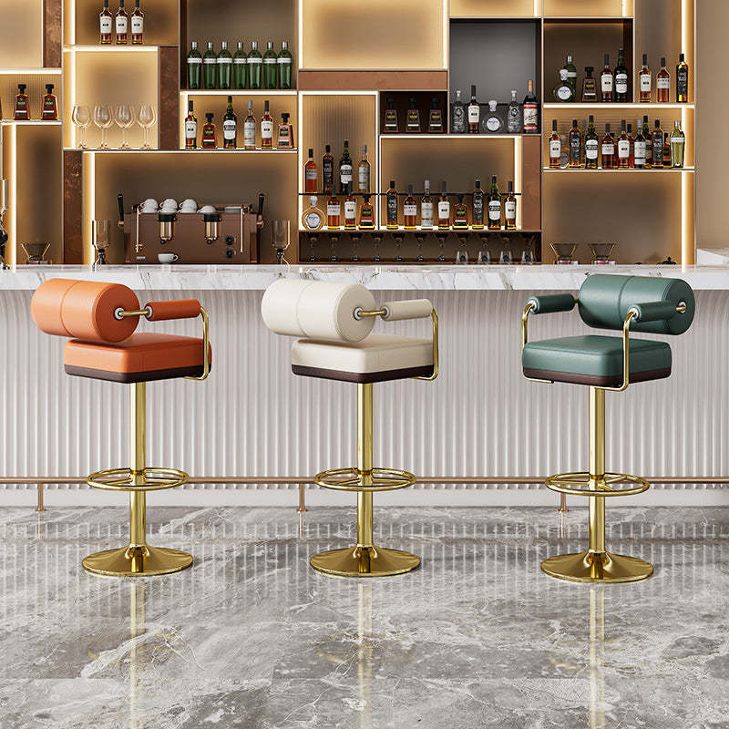 Minimalist Leather Cylinder Bar Stool — Gray
