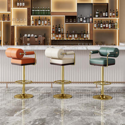 Minimalist Leather Cylinder Bar Stool — Gray