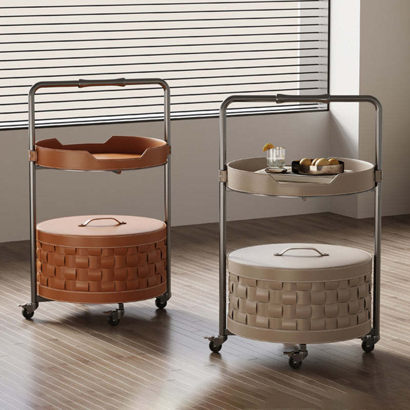 Nordic Steel Saddle Leather 2-Tier Movable End Table — A - Gray