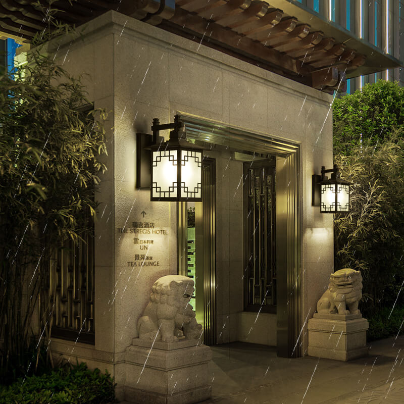 Chinese Rectangle Galvanized Zinc Alloy Wall Sconce — D / 220V-240V For UK/AU