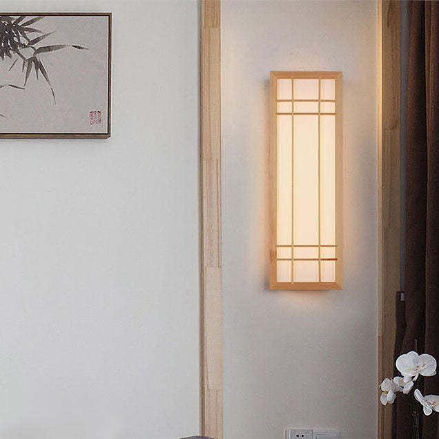 Japanese Rectangle Solid Wood Acrylic LED Sconce