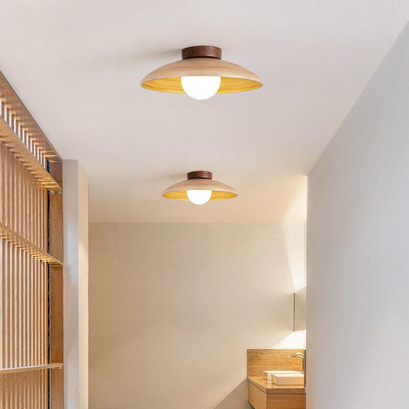 Lighom japanese woodgrain saucer iron semi-flush mount light — 11.81" W x 7.09" H / 110V-120V (US/CA)
