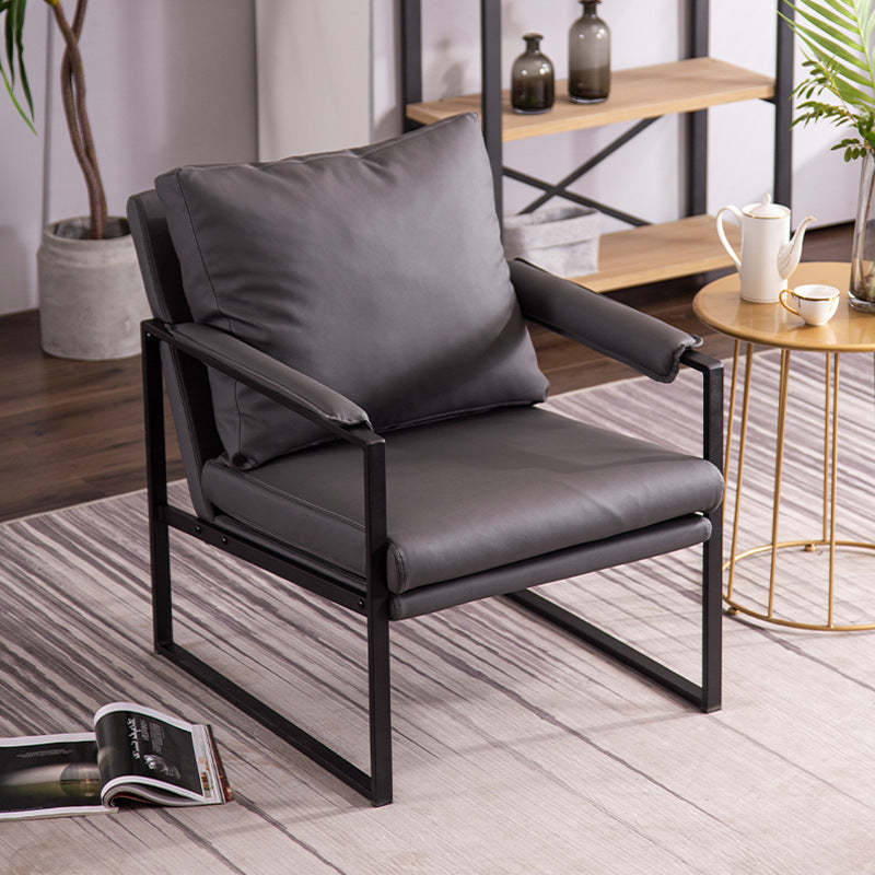Scandinavian Velvet Leather Square Accent Chair — Latex / Leather / Gray