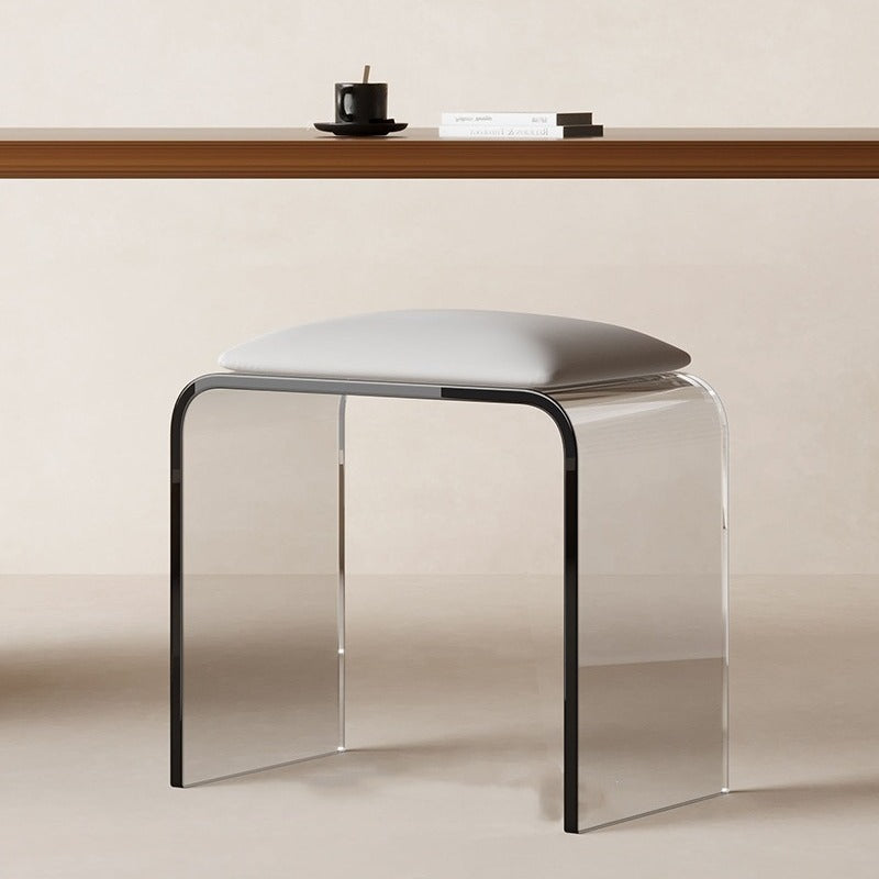 Minimalist Acrylic Leather Vanity Stool — Gray + Black Cushion